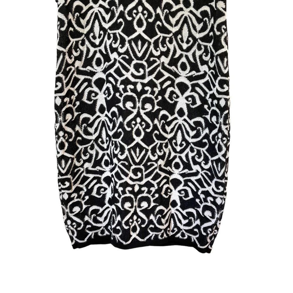 Carmen Marc Valvo Knit Dress Black + Ivory Body-con Jacquard/Damask Prin… - Picture 8 of 13